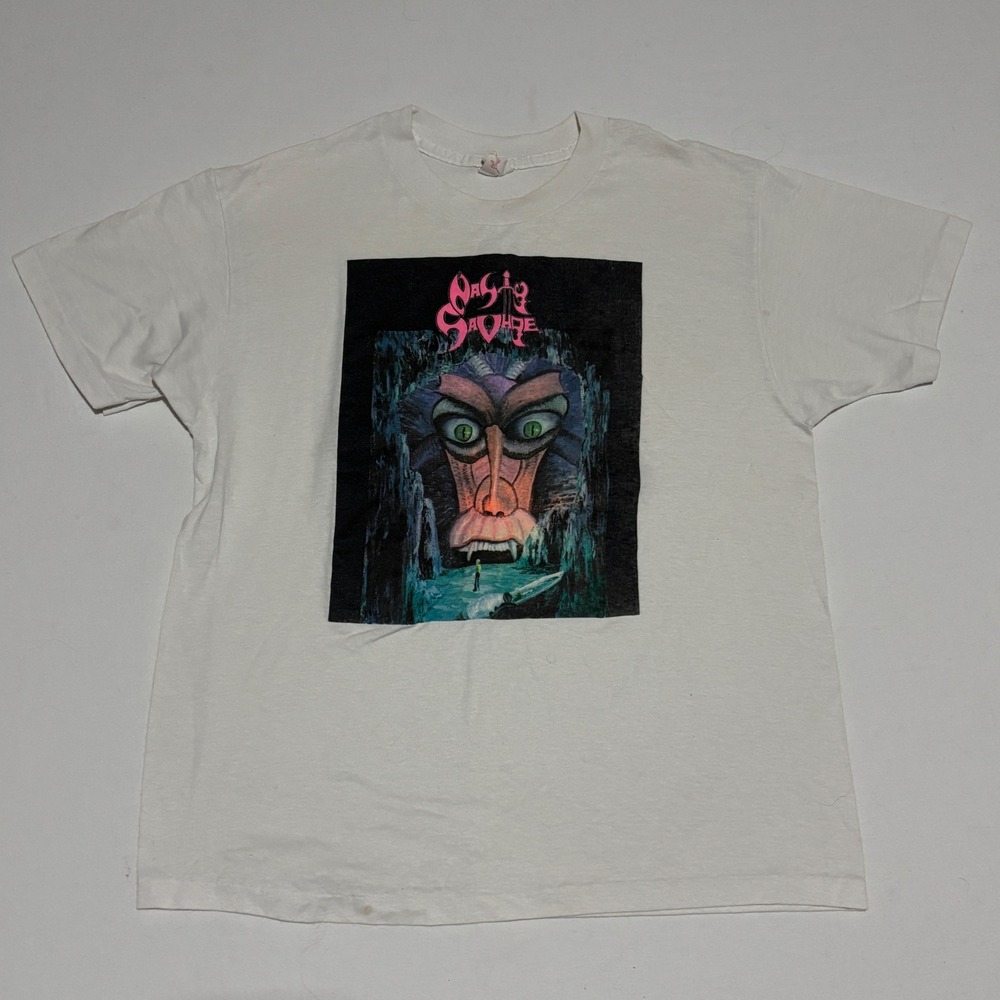 Nasty Savage Tour 90 T-Shirt Mens Large White Vintage Band Tee 1990s Thrash RARE